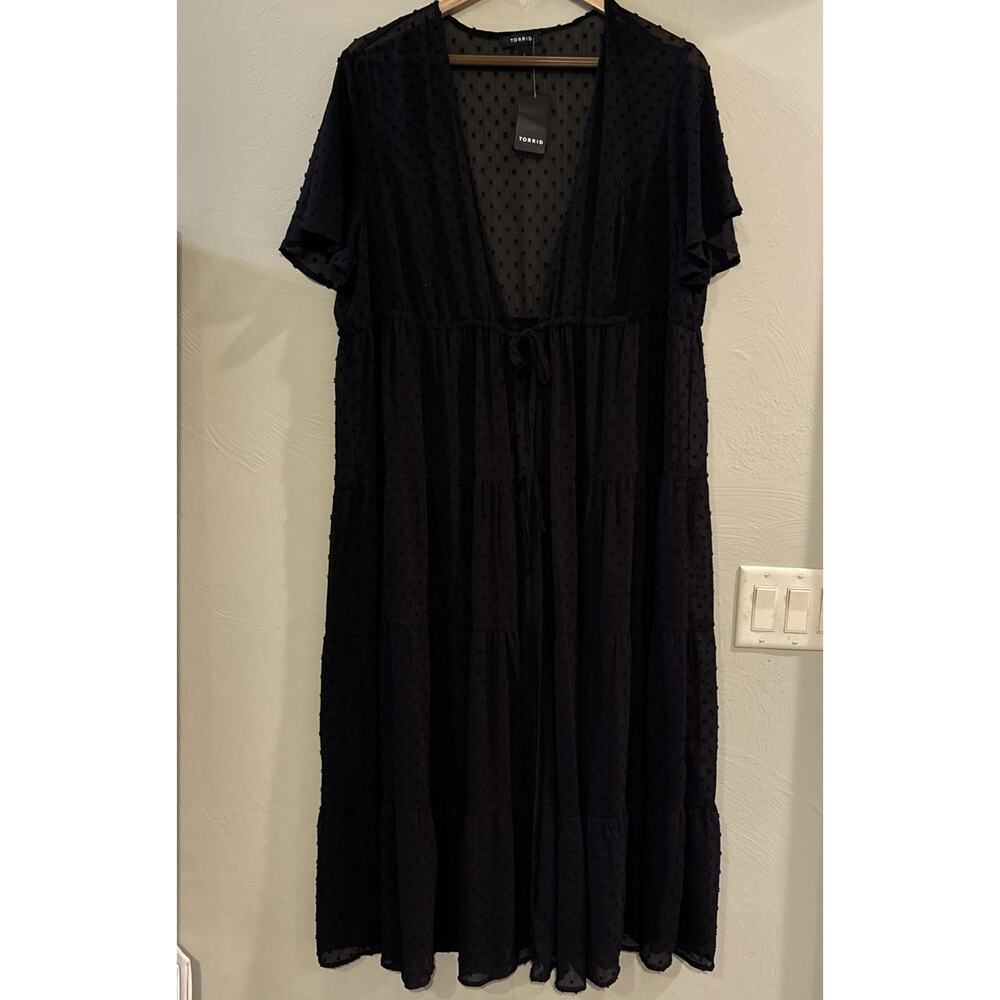 NWT Torrid Clip Dot Tiered Kimono Sheer‎ 1X Witchy Layering Topper Black 14 16